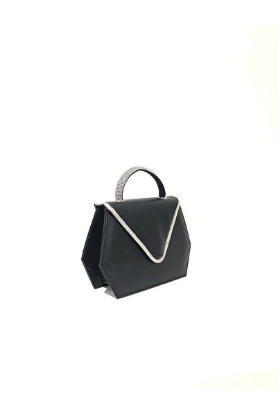 womenacs Black Color Faux Leather Envelope Clutch Evening Dress Bag with Rhinestone Cover Chain Strap Handheld Wedding Engagement Evening Bag