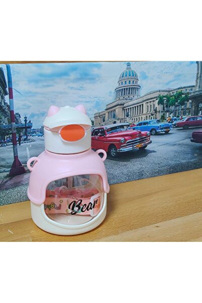 Home Transparent Water Bottle with Hat, Drinking Bottle, Pink Color