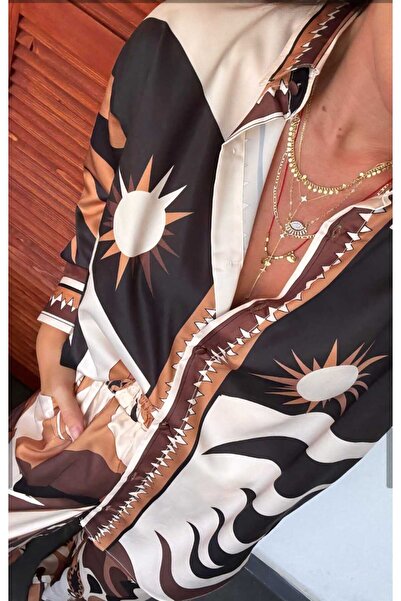 Butik Şenel Graphic Patterned Satin Trouser Shirt Set