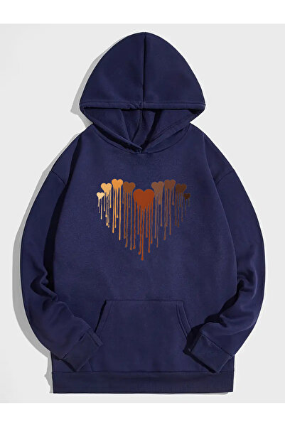 Trend Sizde Hanorac unisex cu glugă cu imprimeu ERİYENKALP, albastru bleumarin