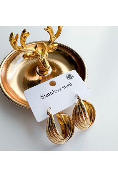 GİS JEWELRY Çelik Kıvrım Gold Sarmal Küpe