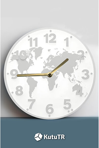 kutuTR World Map Patterned Mdf Wall Clock – 33X33 cm Sdw436
