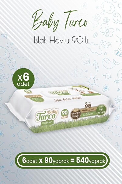 Baby Turco دوغادان مناشف أطفال مبللة بزيت الزيتون 90 قطعة × 6 قطع (540 ورقة)