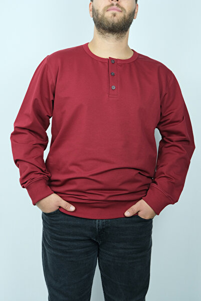 Raf Coll Men's Buttoned Crew Neck Knitted 30/100 Cotton Polyester Plus Size Sweatshirt