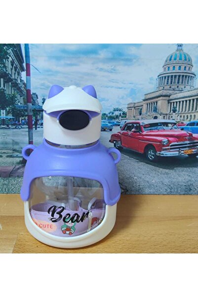 Home Transparent Water Bottle with Hat Purple Color