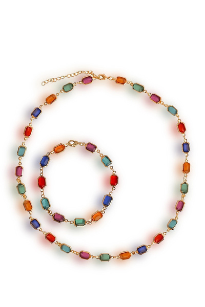 Stelart Renkli Zirkon Baget Kolye Bilezik Seti