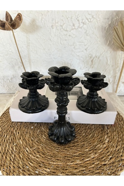 Zigzag Home Dekoratif 3 Parça Şamdan Mumluk Siyah Renk Biblo & Obje Şam’dan M...