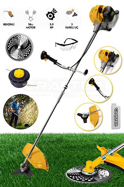 CRAFTERTOOLS Yan Tipi Benzinli Motorlu Ot Çalı Tırpanı Çim Biçme Makinesi Ben...