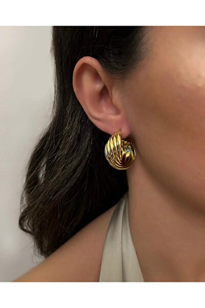 GİS JEWELRY Çelik Kıvrım Gold Sarmal Küpe
