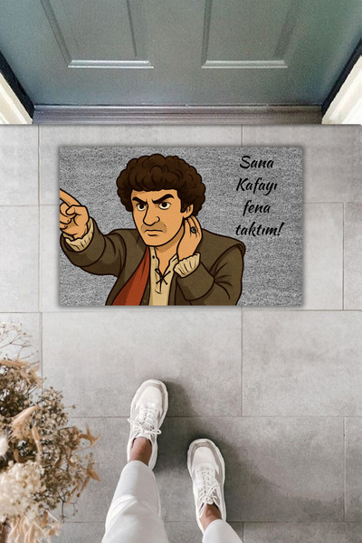 Dormot Dekoratif Dijital Paspas Gri Sana Kafayı Fena Taktım Önü Paspası 70x45cm