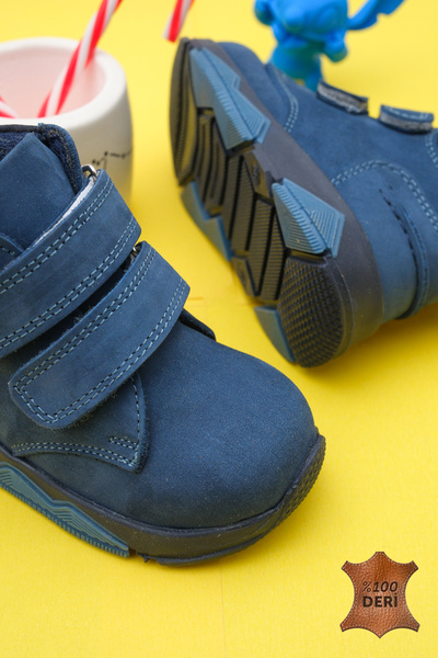 lina step Hakiki Deri Ortopedik Kaymaz Taban Su Geçirmez Cırtlı Erkek Bebek Bot