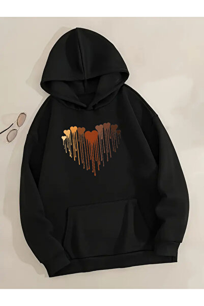 Trend Sizde سويت شيرت بقلنسوة مطبوع عليه ERİYENKALP باللون الأسود للجنسين