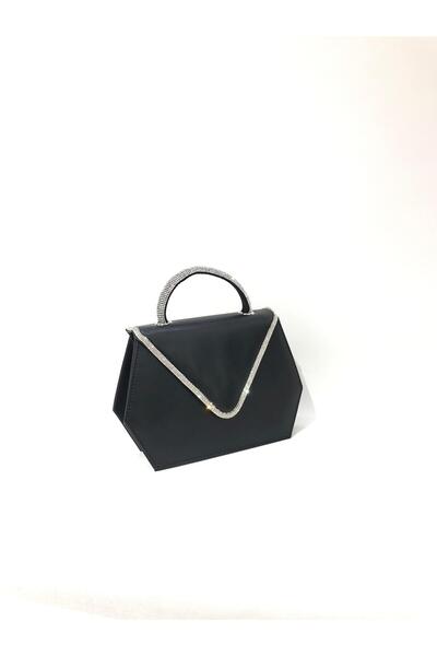 womenacs Black Color Faux Leather Envelope Clutch Evening Dress Bag with Rhinestone Cover Chain Strap Handheld Wedding Engagement Evening Bag