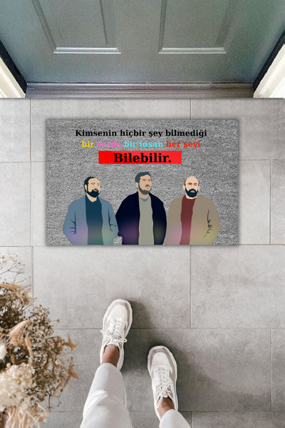 Dormot Dekoratif Dijital Paspas Gri Gibi İnsan Her Şeyi Bilebilir Önü Paspası 70x45cm