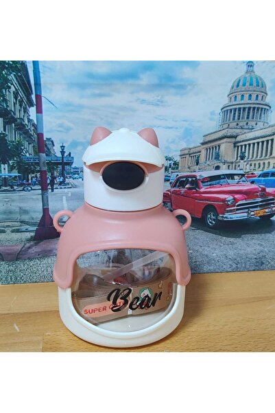 Home Transparent Water Bottle with Hat, Drinking Bottle, Color Dried Rose