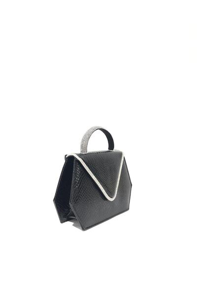 womenacs Black Color Snake Pattern Material Envelope Stone Covered Evening Dress Clutch Chain Strap Hand Wedding Engagement Bag