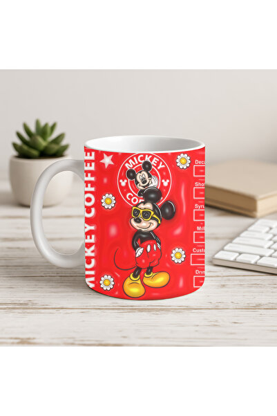 Solid Baskı Stüdyosu Mickey Mouse Kupa Bardak - Sapı ve İçi Beyaz Modern Tasa...