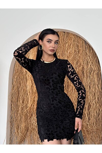 zoezoe KADIN DANTEL KAPLAMALI MİNİ ELBİSE