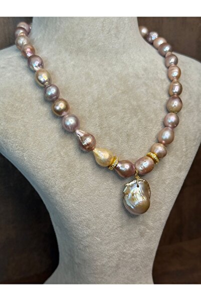 ZİDE AKSESUAR Gerçek mor renk barok incili 18k kaplama aparatlı kolye