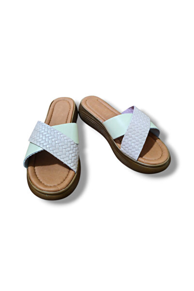 BARONES SHOES Genuine Leather Cross-Strapped High Sole Slippers