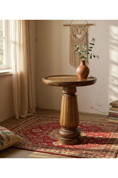 AYLESA Doğal Ahşap Tekli Mantar Yan Sehpa Modern 50cm Fiskos Çiçeklik Yatak O...