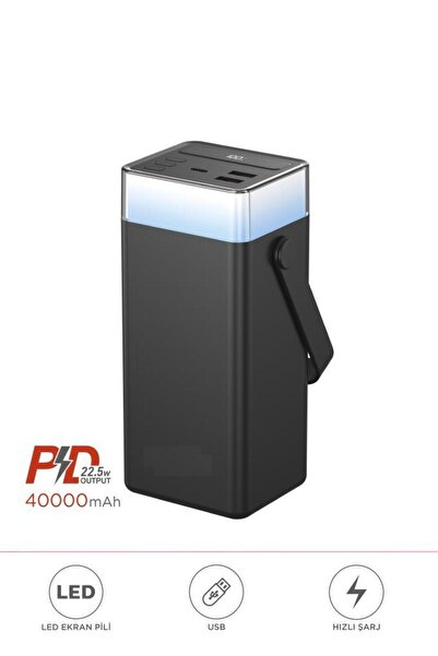 Başkenttekno 1041 40000 mAh Type-C Lightning 22,5 W Hızlı Şarj RGB Led Işıklı...