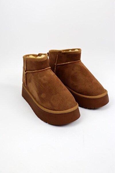 SEDRİK kalın tabanlı yuvarlak burunlu içi kürklü kahverengi süet kışlık yarim bot