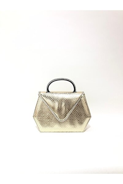 womenacs Gold Color Snake Pattern Material Envelope Stone Covered Evening Dress Clutch Chain Strap Hand Wedding Engagement Bag