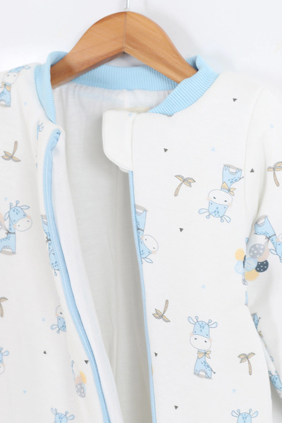 Ofislot Giraffe Patterned Lined Long Sleeve Cotton Winter Children's Baby Boy Sleeping Bag 2.5 Tog 2 3 4 5 6 Years Old