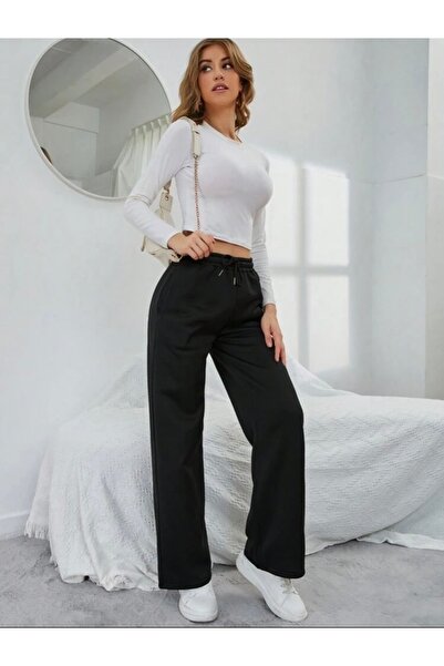 BYMEER Černé volné tepláky s širokými nohavicemi