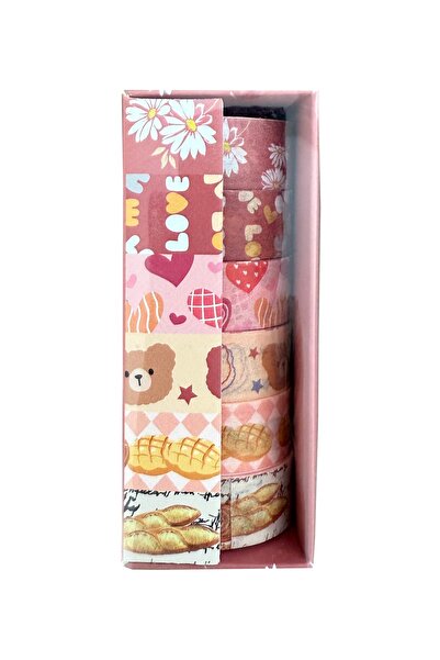 Gıpta 6'lı Renkli Konsept Desenli Bant Çiçek, Kalp Bant Kırmızı - 1 Paket