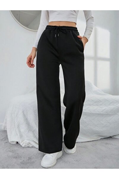 BYMEER Černé volné tepláky s širokými nohavicemi