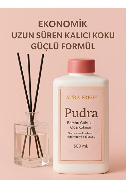 BERMET KİMYA AURA FRESH PUDRA BAMBU ÇUBUKLU ODA KOKUSU YEDEĞİ 500 ML + CAM BA...