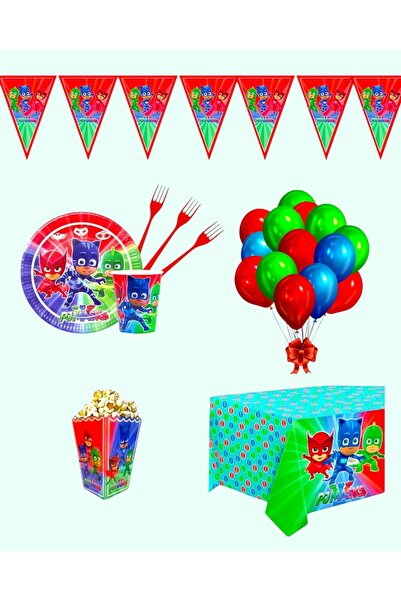 Evabrite Pijamaskeliler 16-Person Birthday Party Set - Pijamaskeliler Concept Birthday Party Decoration