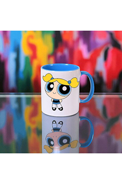 Solid Baskı Stüdyosu Powerpuff Girls Temalı Neşeli Tasarım - Sapı ve İçi Mavi Modern Tasarım- Hediye İçin Uygun