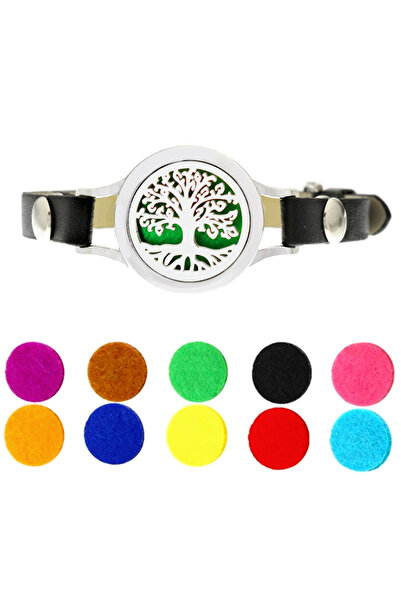 NEO Neo™ WJ254 Aromatherapy Bracelet, Tree of Life curled leaves, -friendly, zinc alloy and leather