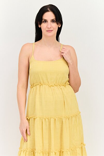 Forever 21 Women Textured Midi Dress, Yellow