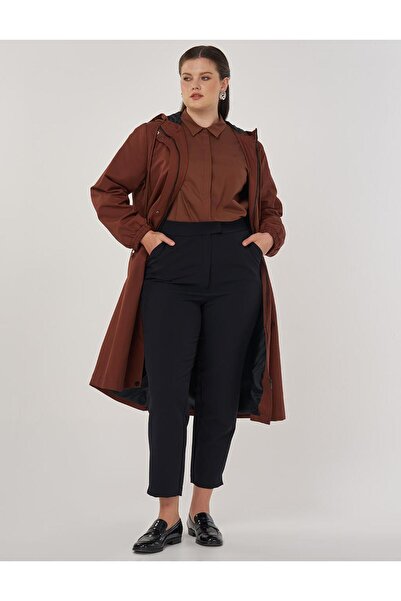Kayra Hooded Long Trench Coat Tobacco
