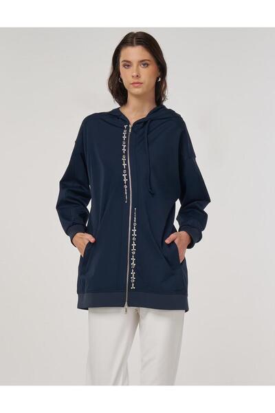 Kayra Φούτερ με κεντημένο ραγιόν σκούρο μπλε ναυτικό