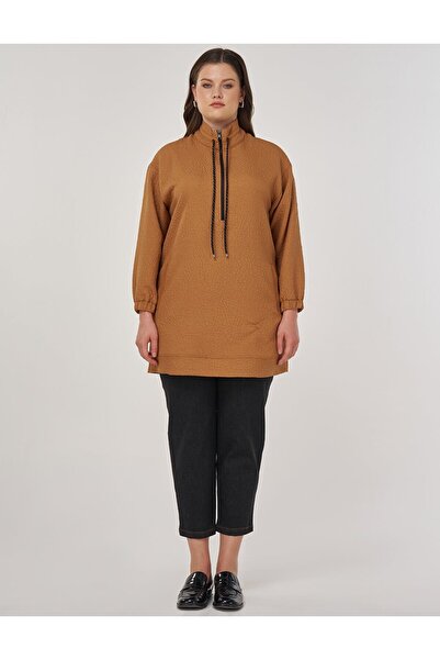 Kayra Turtleneck Sweater with Ribbed Detail Tobacco