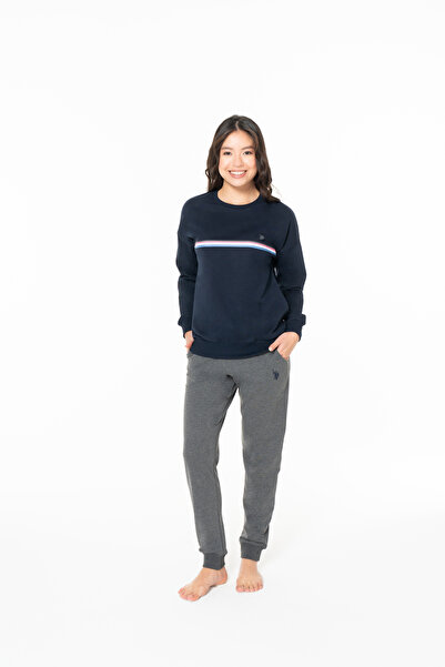 U.S. Polo Assn. Kadın Yuvarlak Yaka Cepli Lastik Paça Ev Giyim Takım Lacivert - Lacivert - ASTPS20Y12A1-CLAC