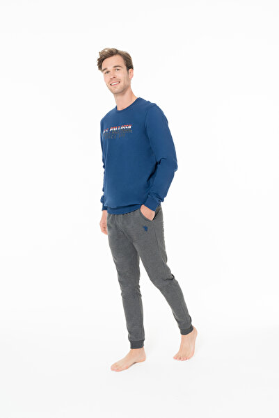 U.S. Polo Assn. Ανδρικά ρούχα για το σπίτι με λεπτομέρεια από καουτσούκ και μανίκια Άνετα ρούχα για το σπίτι Indigo - Indigo - ASTPS18Q92K8-EIND