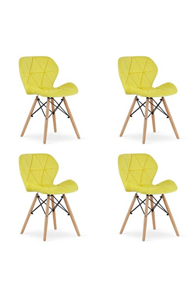 Artool Set 4 scaune stil scandinav, Artool, Lago, catifea, lemn, galben, 48x52.5x74 cm