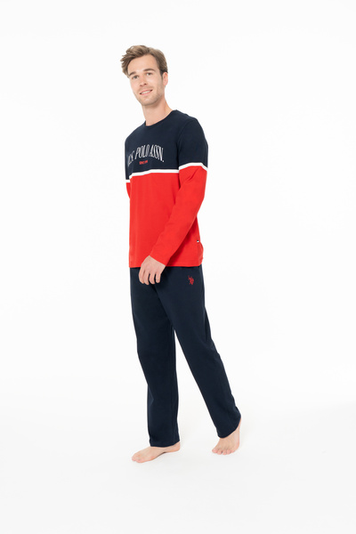 U.S. Polo Assn. Men's Color Block Stripe Detailed 100% Cotton Red Home Pajama Set - Red - Bcp1.18G95Q2-Akir