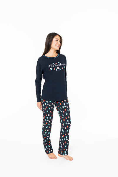 U.S. Polo Assn. Women's 100% Cotton Straight Leg Patterned Navy Blue Pajama S...