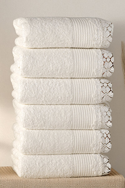 Isessia Набір з 6 рушників для рук з мереживною обробкою 50x90 | Бавовняний розкішний рушник для ванної кімнати