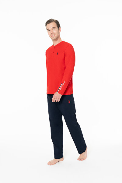 U.S. Polo Assn. Men's Comfortable 100% Cotton Collared Buttoned Red Pajama Set - Red - Arass18W95W9-Wkir