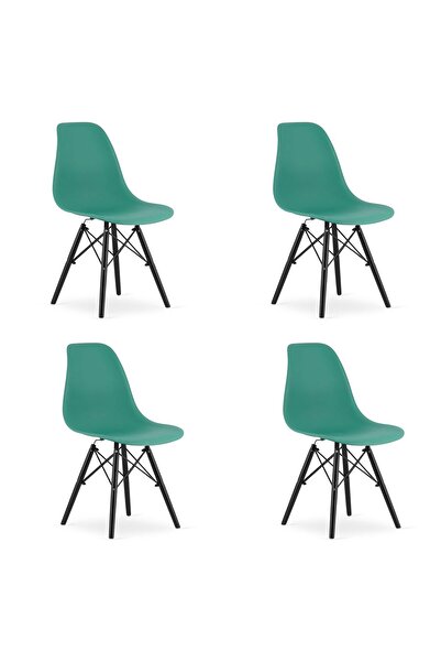 Artool Set 4 scaune stil scandinav, Artool, Osaka, PP, lemn, verde si negru, 46x54x81 cm