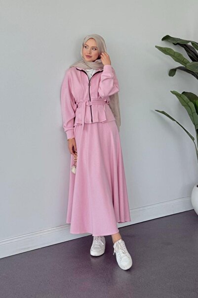 Hazamoda طقم جيسا بريميوم مودال مع تنورة باللون الوردي