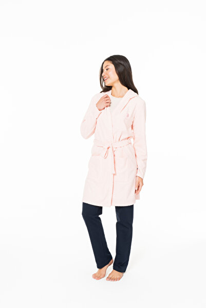 U.S. Polo Assn. Women's Belted Hooded Pink Dressing Gown - Pink - Astps20G12Q7-Apem